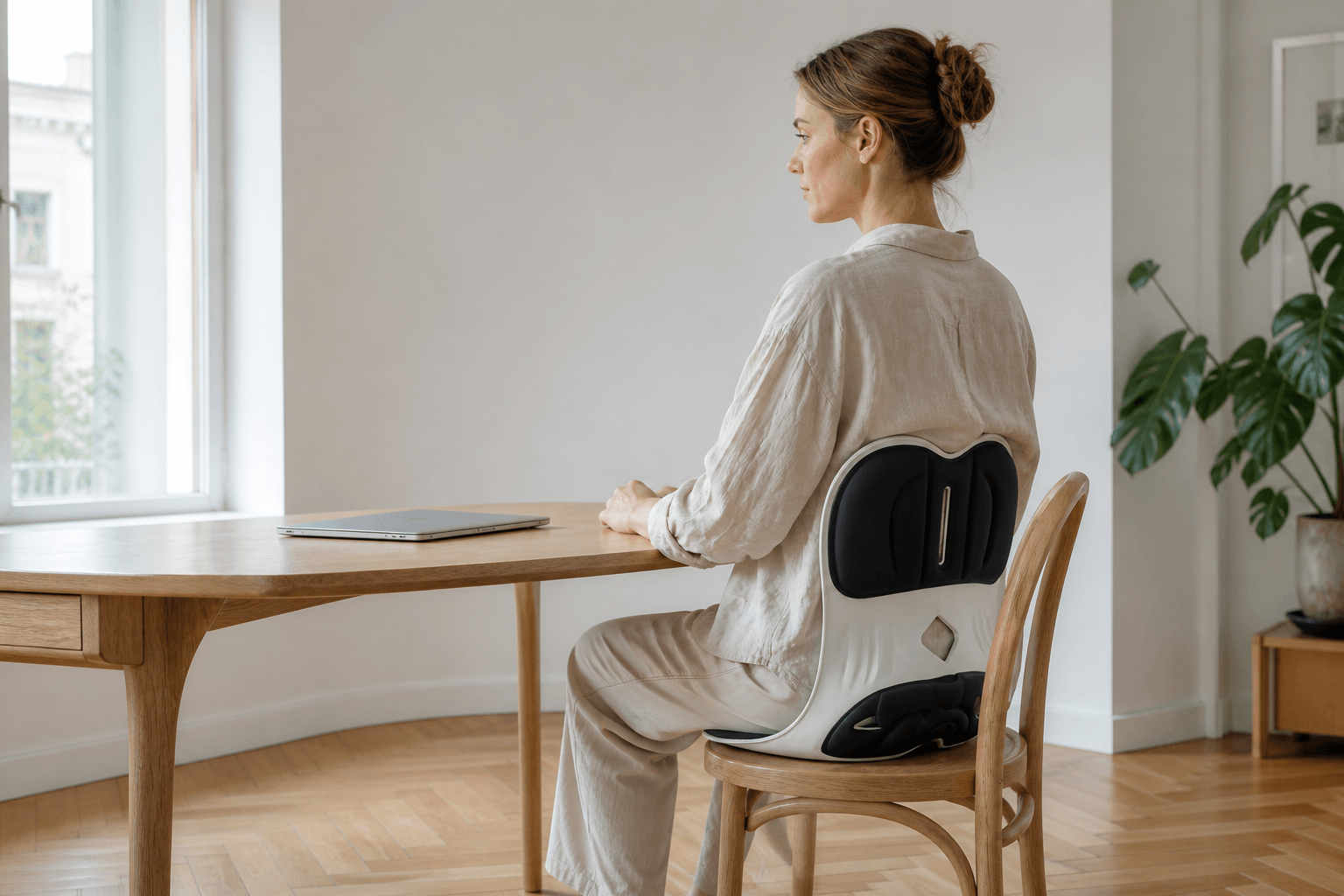 Iemand werkt aan een bureau, in een Beisam